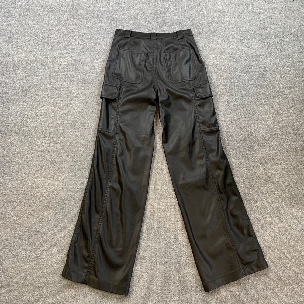 Hudson Pants Womens 26 Black Heidi High Rise Wide Faux Leather Cargo Pockets - Picture 10 of 13